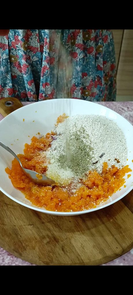 Adding oat flour and herbs