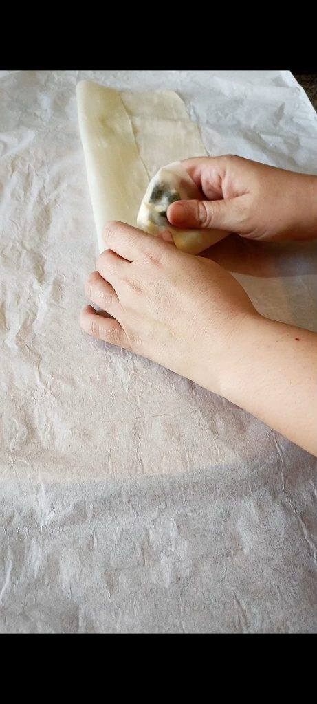 We fold the phyllo dough over itself
