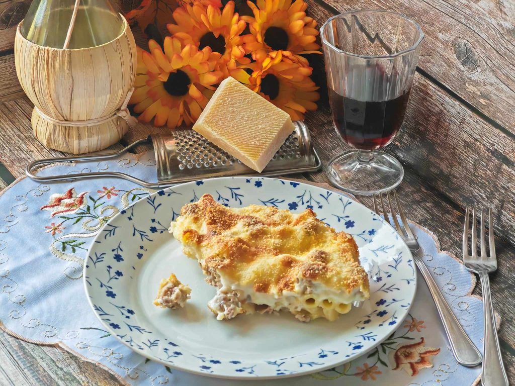 White Baked Pasta with Meatballs