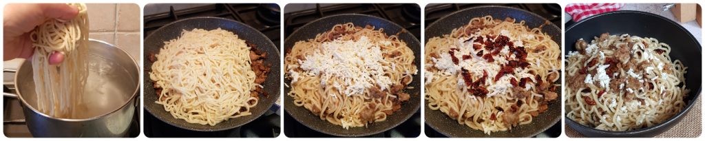 guitar pasta with mushrooms and pecorino ricotta