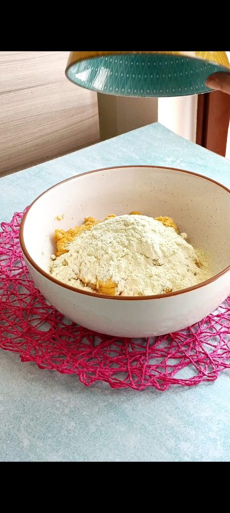 Combine the pumpkin puree and chickpea flour