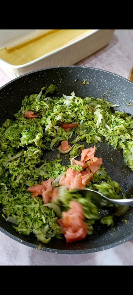 Cook the zucchini and add smoked salmon at the end of cooking
