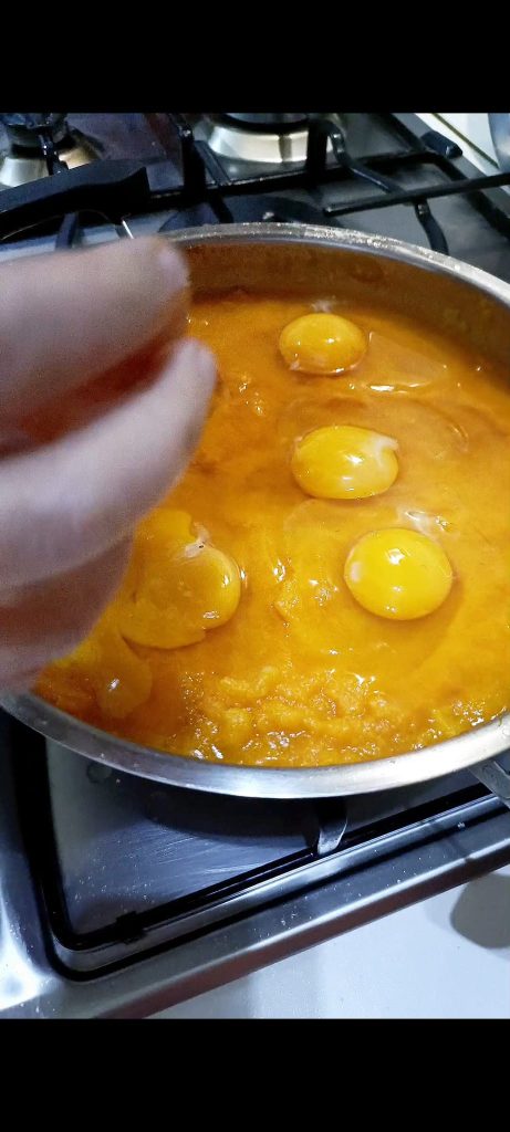 We add the eggs