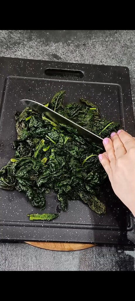 Chopping the kale