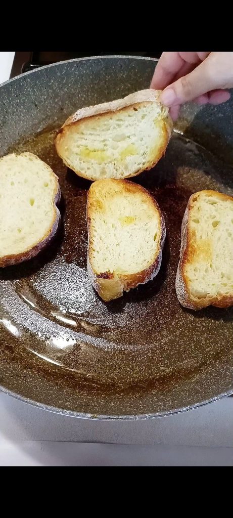 Slices of bread in a pan