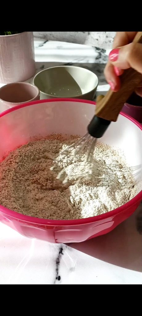 Flour in pink bowl