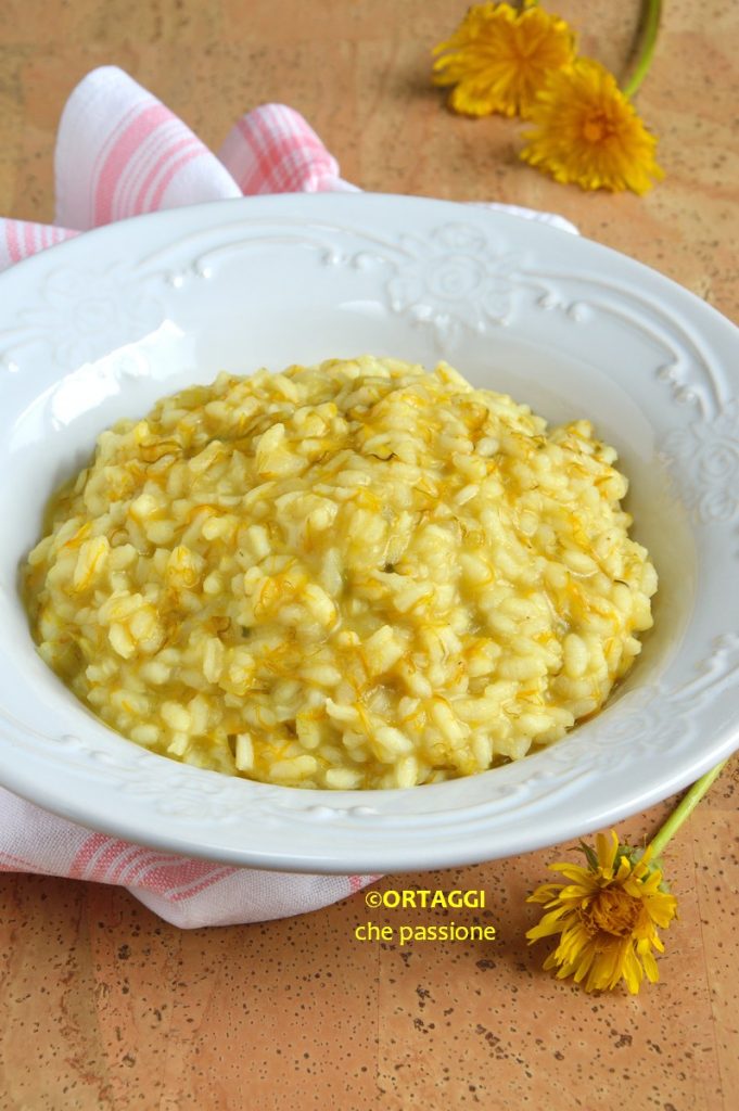 Risotto with dandelion edible flowers