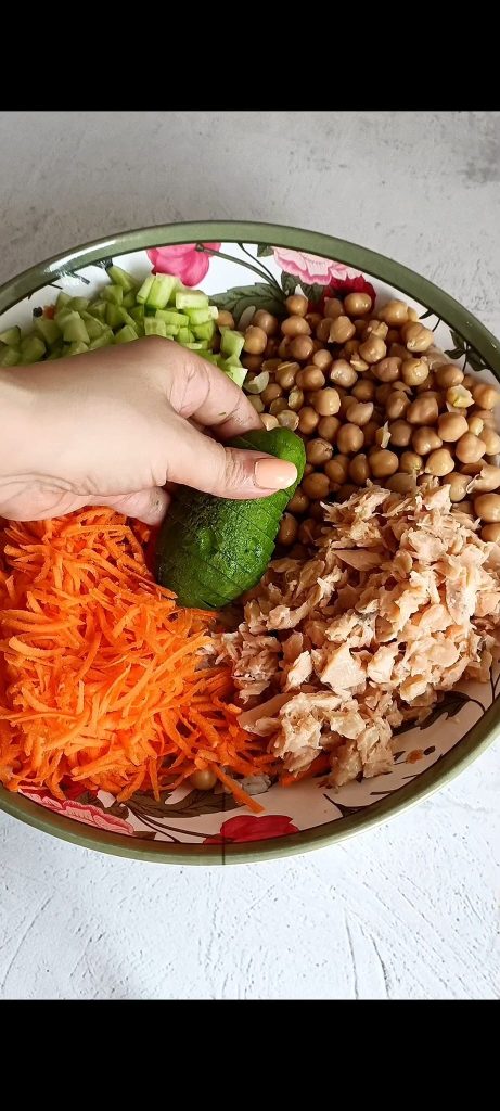 Carrot, salmon, avocado