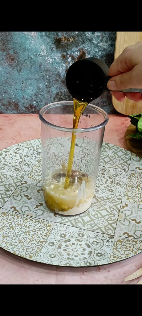 Mayonnaise, mustard, garlic, lemon juice, oil