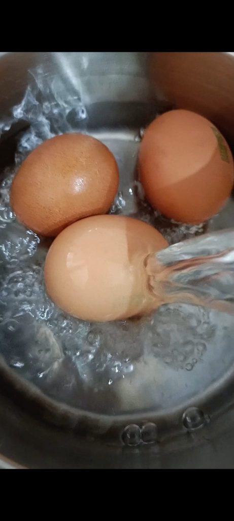 We hard-boil the eggs