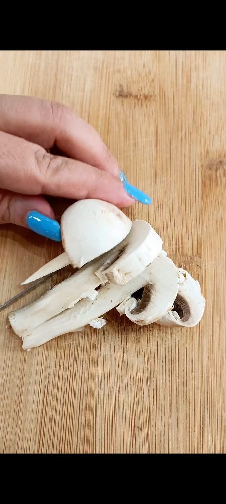 Cutting the mushrooms into pieces