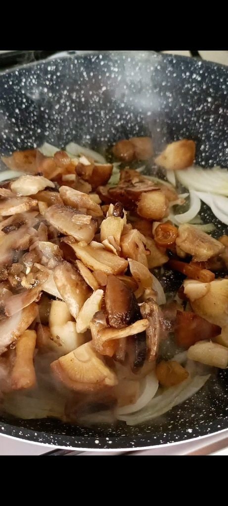 Mushrooms and Onion in the Pan