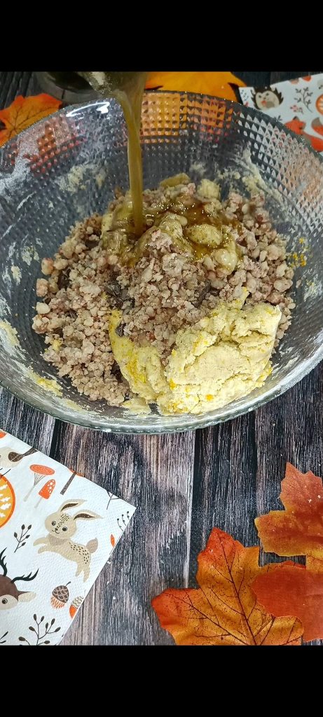 Adding grated orange zest, chestnuts, chocolate, and butter