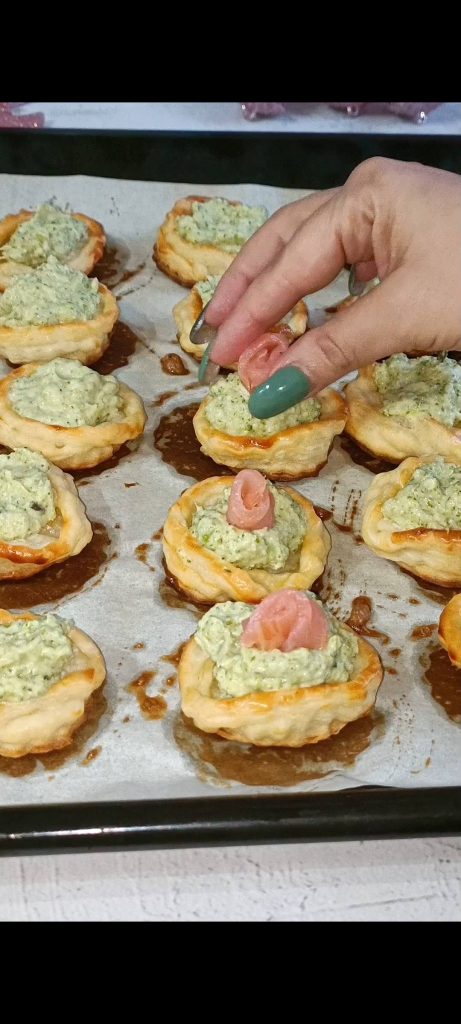 Decorate with salmon rosettes