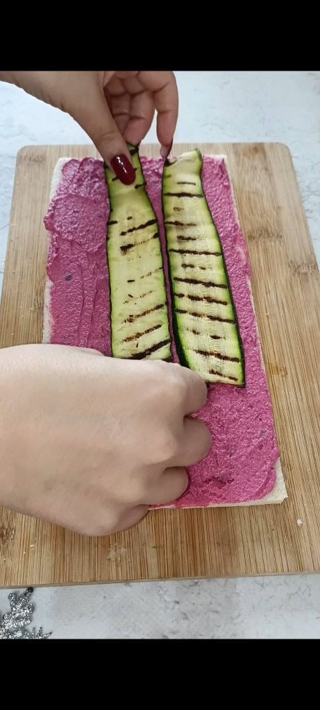 Beetroot hummus and grilled zucchini