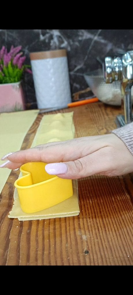 Cut out the ravioli with a heart-shaped cookie cutter