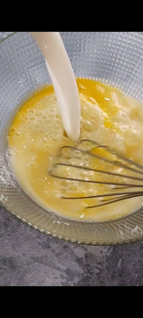 Pour milk and butter