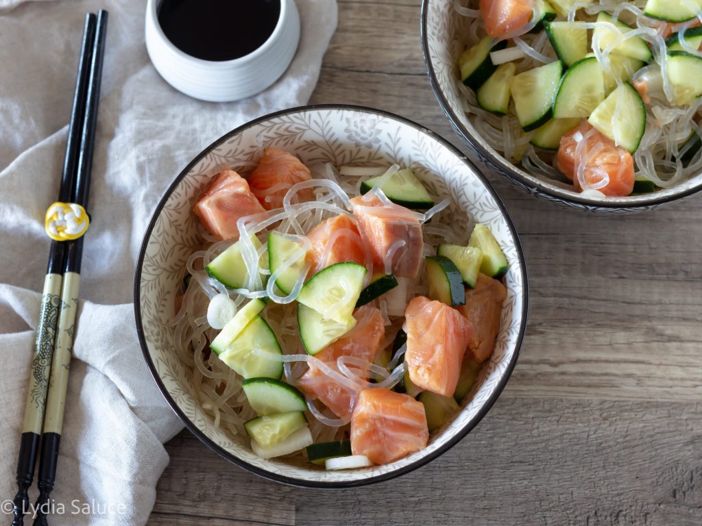 konjac shirataki with salmon and cucumbers