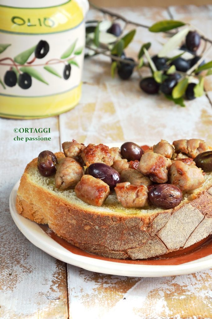 Fresh Olives in a Pan with Sausage