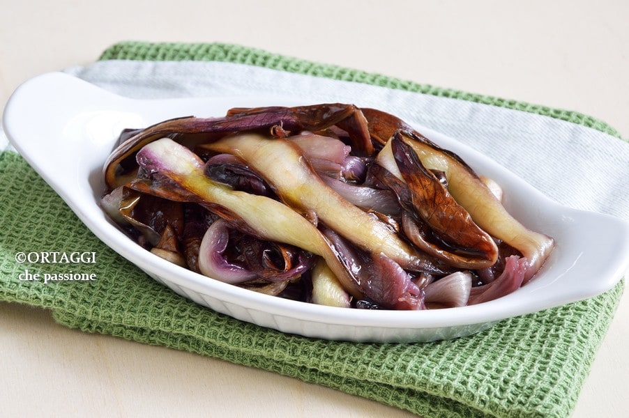 Red Radicchio Leaves in a Pan or Oven