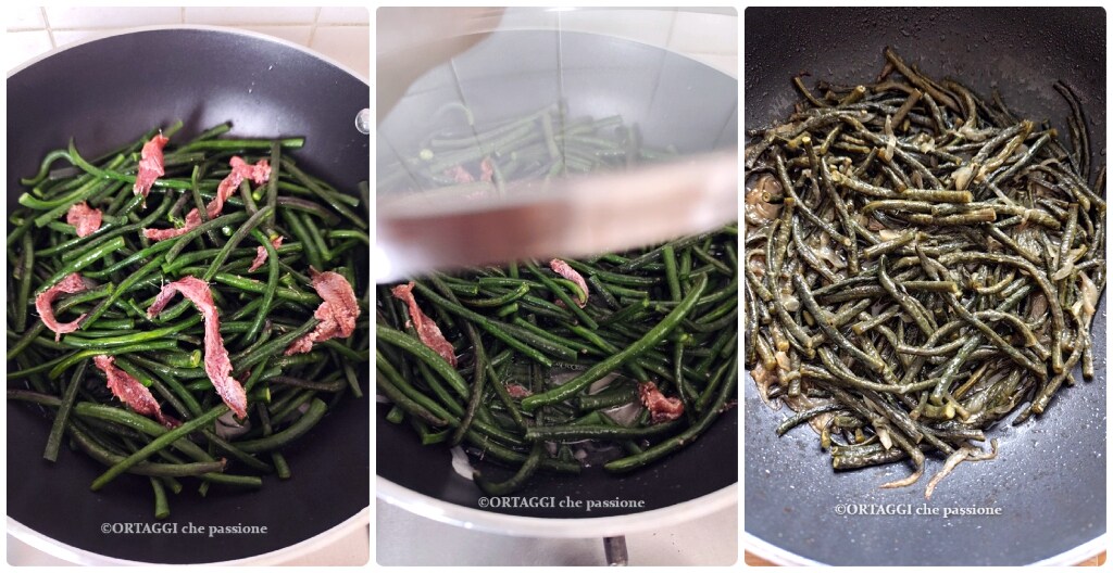 cooking green beans in a pan Venetian style - ORTAGGI che passione