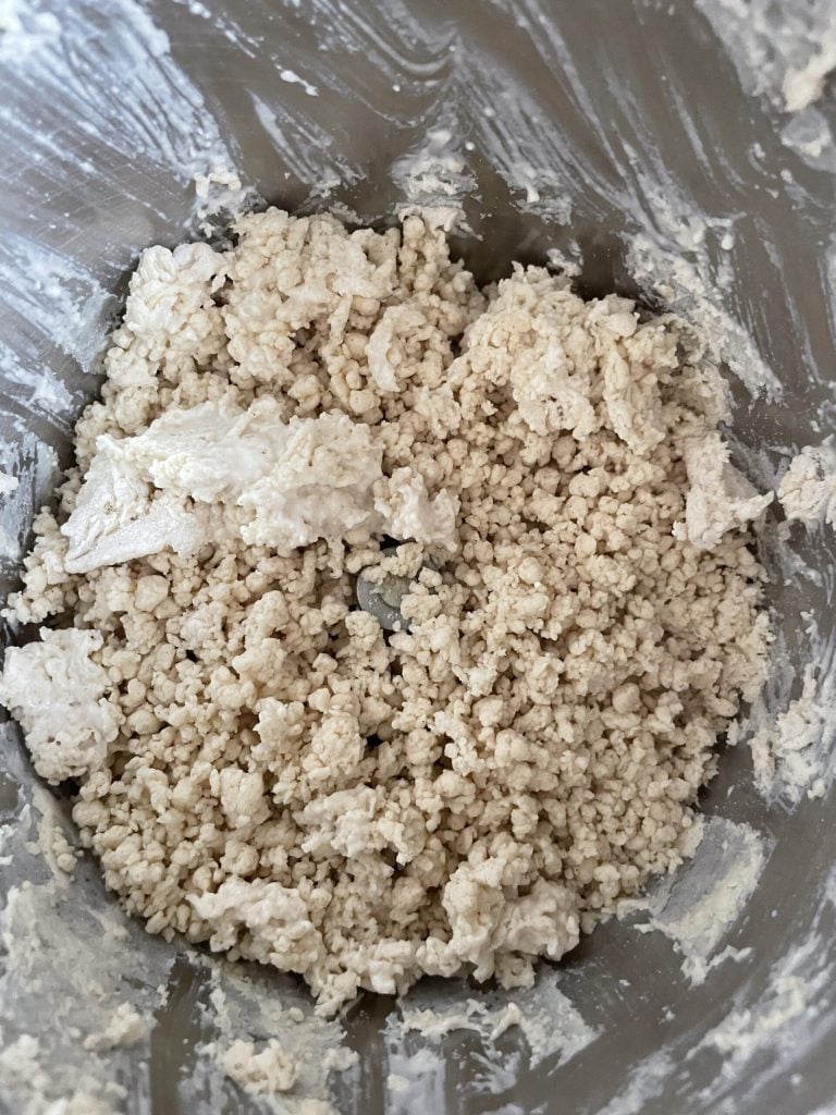 adding water and flour