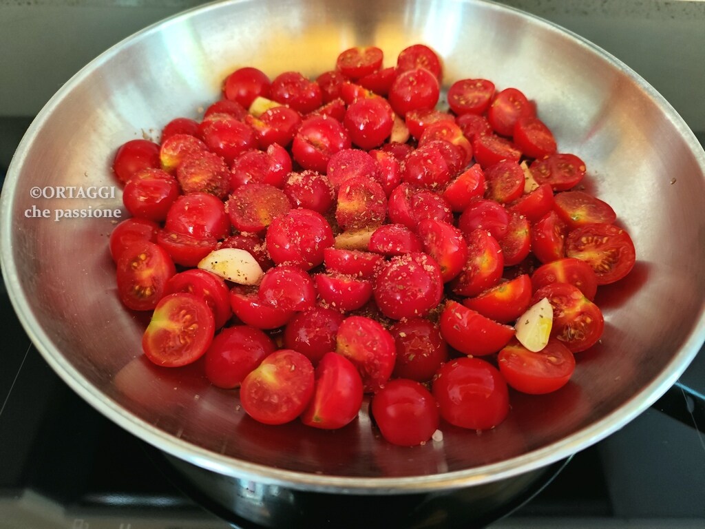 cherry tomatoes in a pan