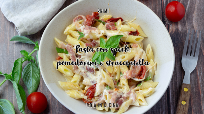 Pasta with Cherry Tomatoes, Speck, and Stracciatella