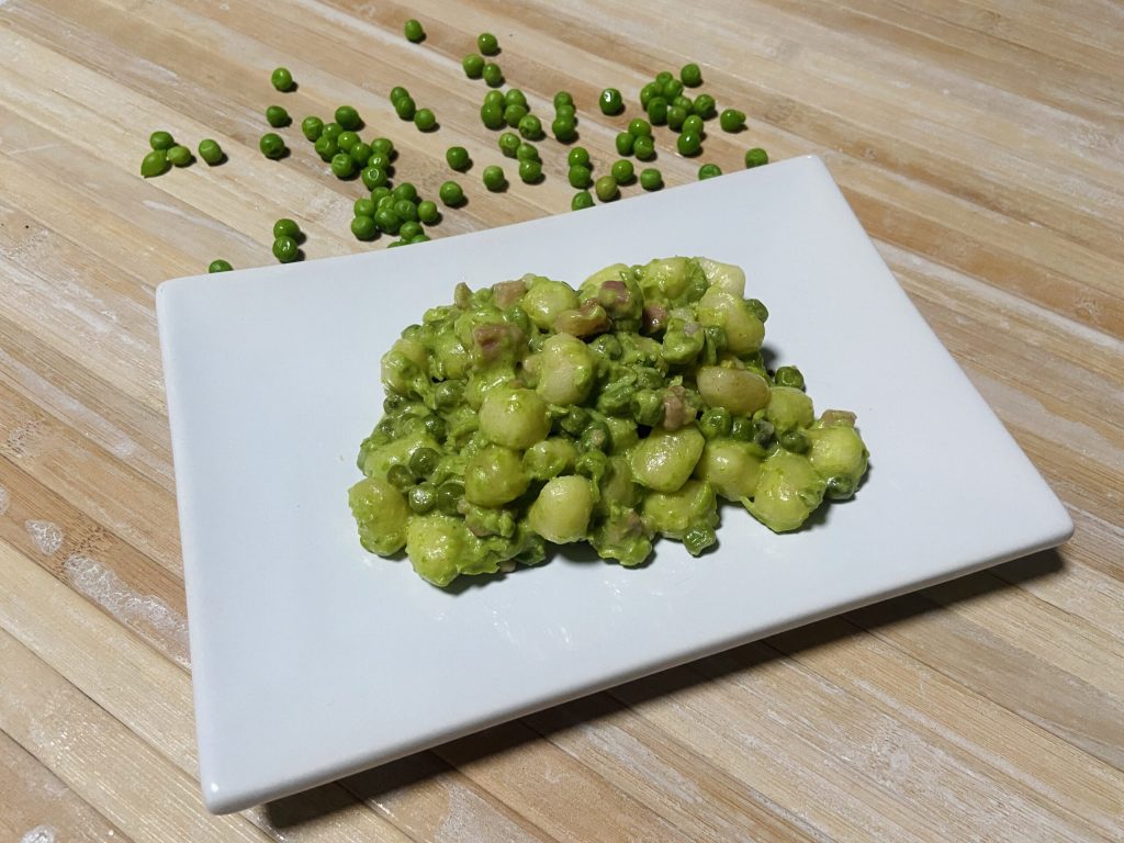 gnocchi with pea and bacon cream
