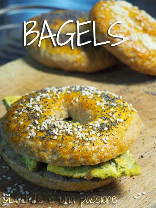 Bagels filled with omelette and turnip greens