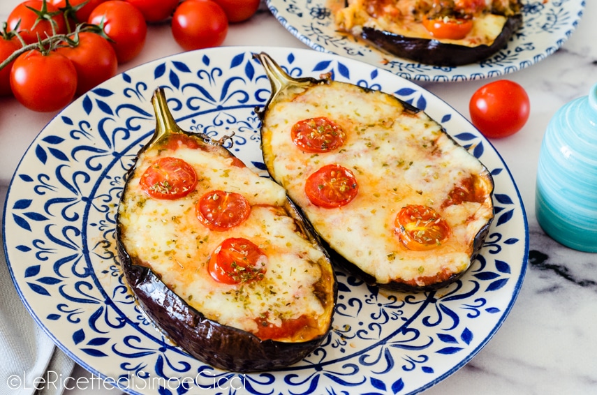 Baked Stuffed Eggplants with Cherry Tomatoes and Mozzarella