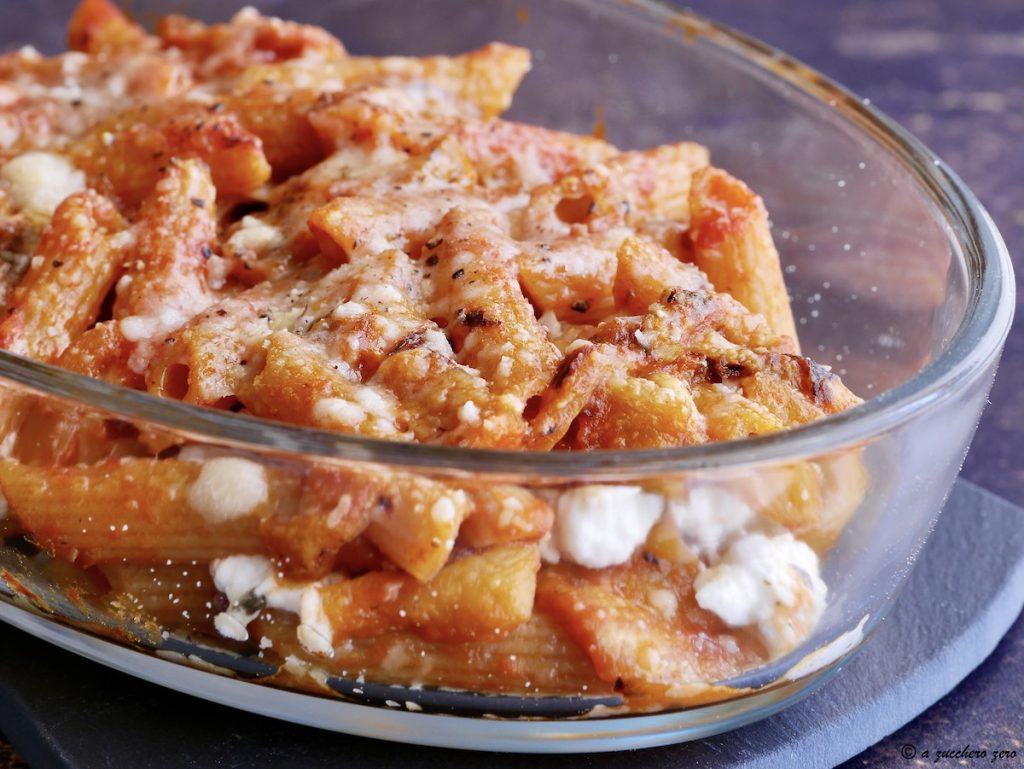 Baked Whole Wheat Pasta with Eggplants and Ricotta baking dish