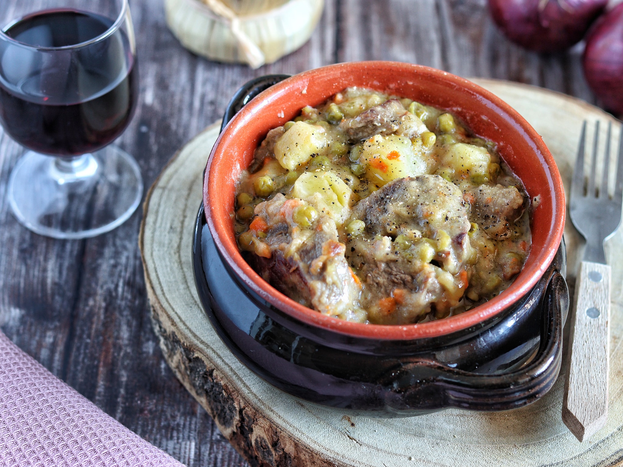 Beef Stew with Potatoes and Peas
