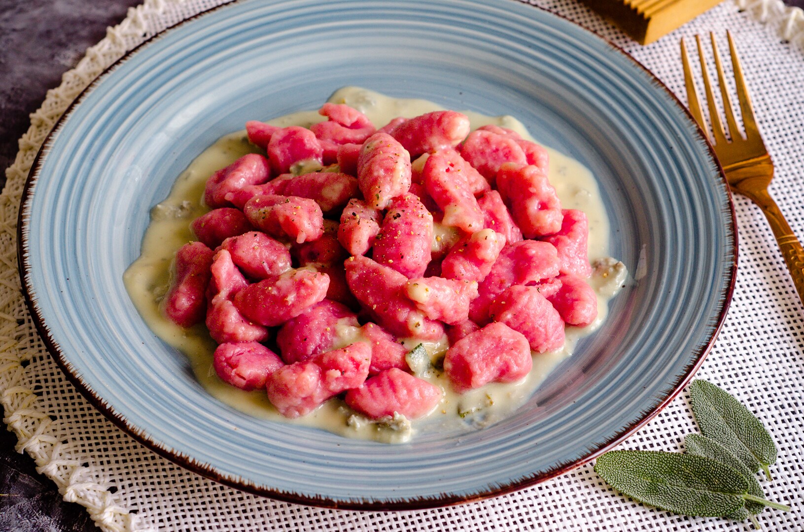 Beetroot and Potato Gnocchi with Gorgonzola Cream