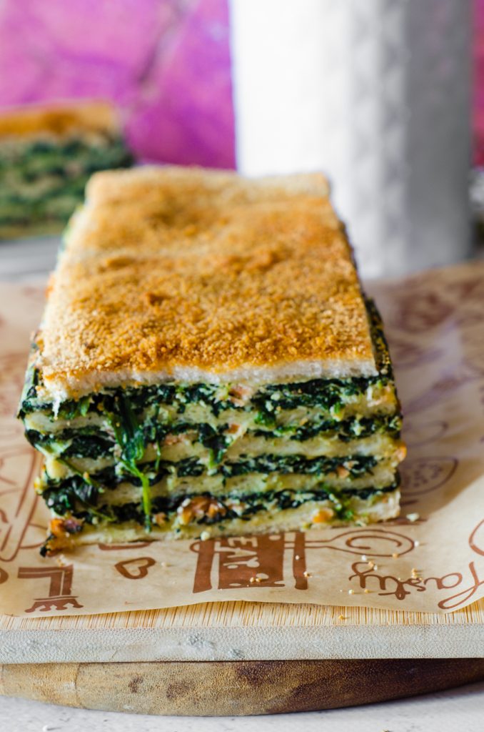 Bread Lasagna with Spinach, Salmon, and Ricotta