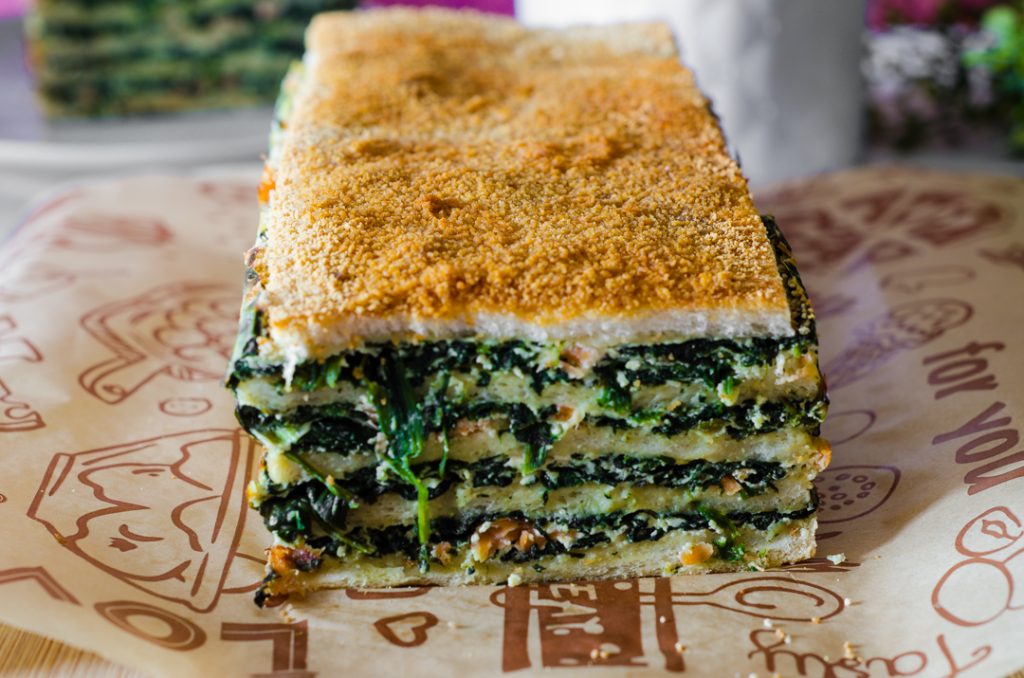 Bread Lasagna with Spinach, Salmon, and Ricotta
