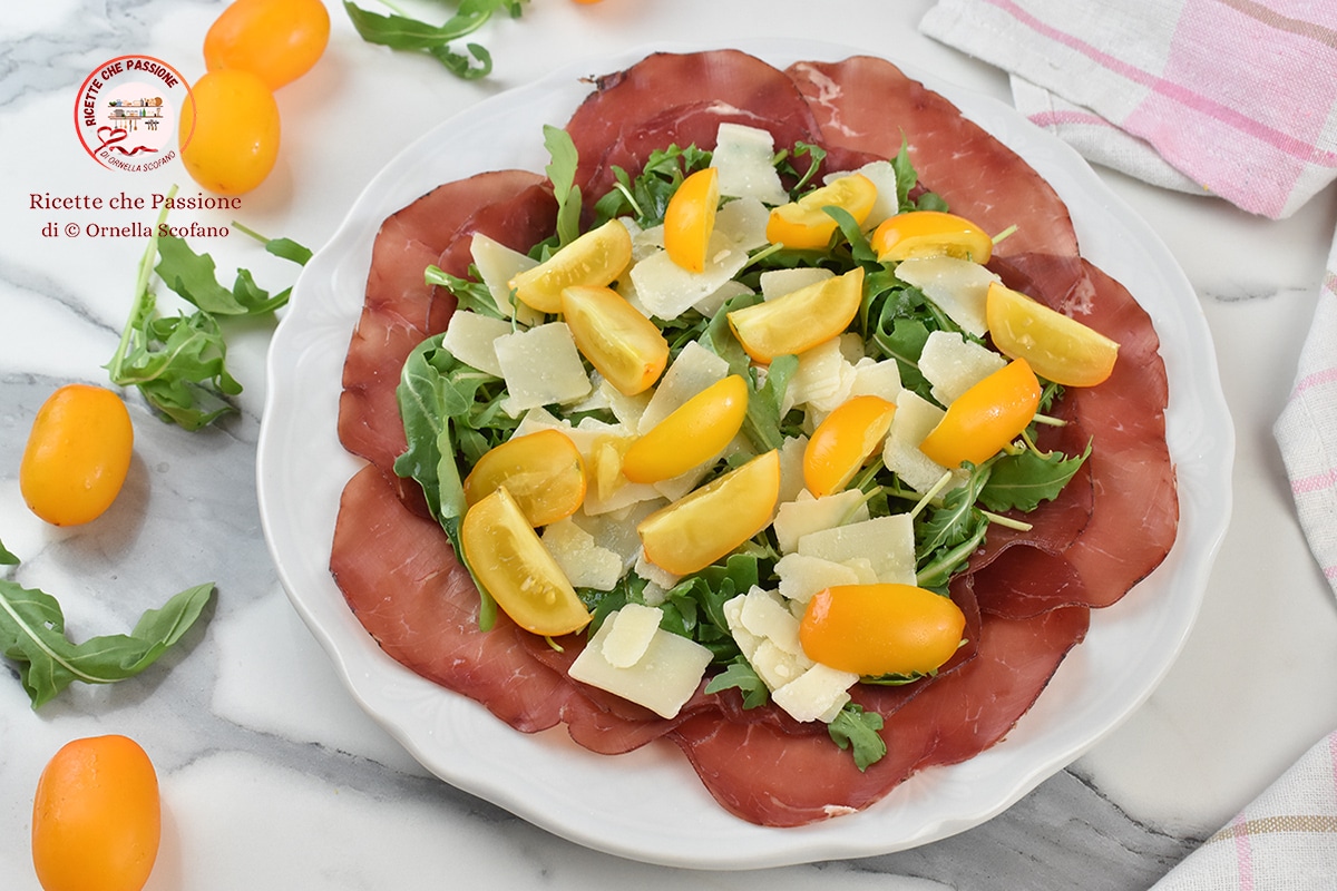 Bresaola Carpaccio with Parmesan, Arugula, and Cherry Tomatoes