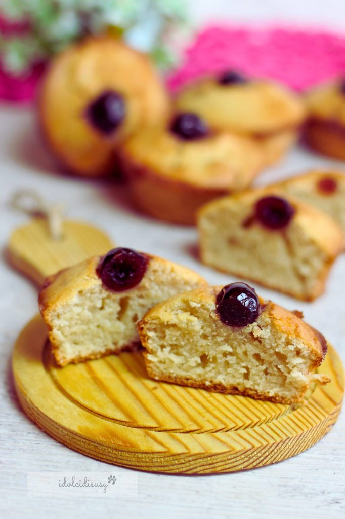Cherry muffins decorated with syrupy cherries, soft and easy sweets