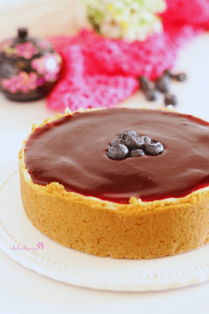 New York berry cheesecake with glaze and fresh blueberries