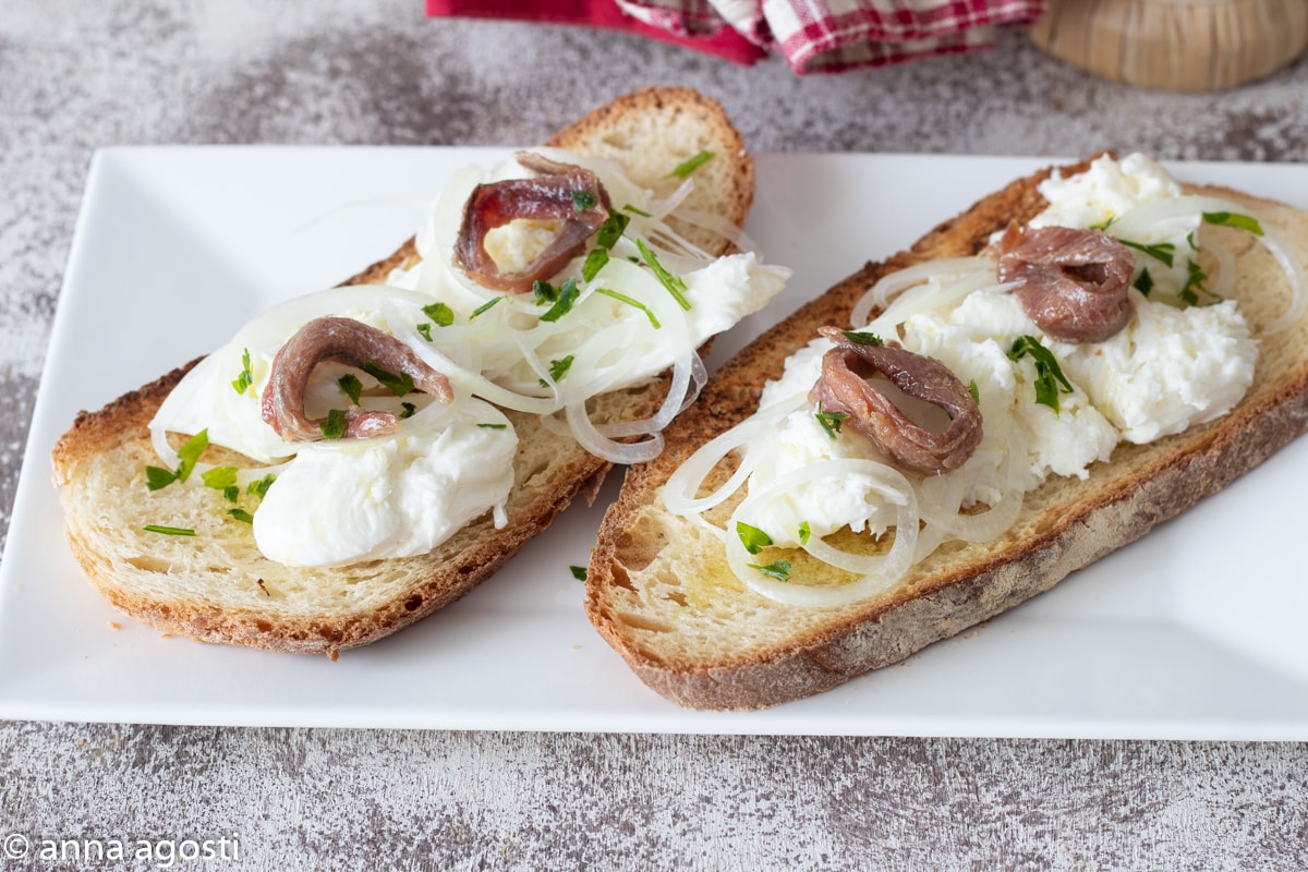 Bruschetta with Marinated Anchovies and Mozzarella