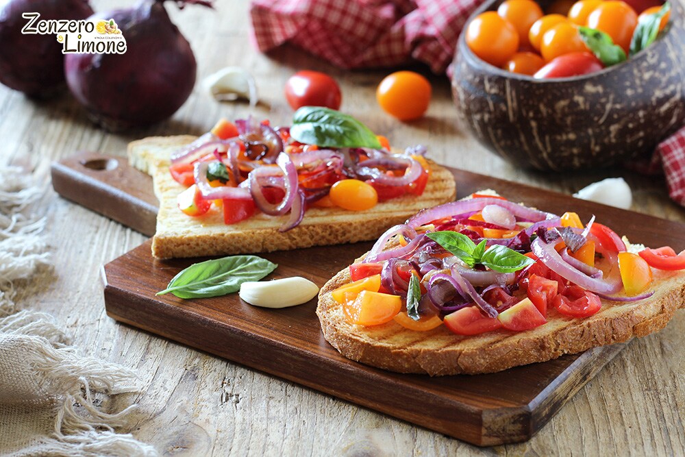 Bruschetta with Cherry Tomatoes and Onions