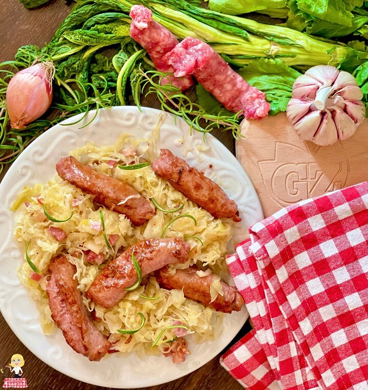 CABBAGE with SAUSAGE in a skillet