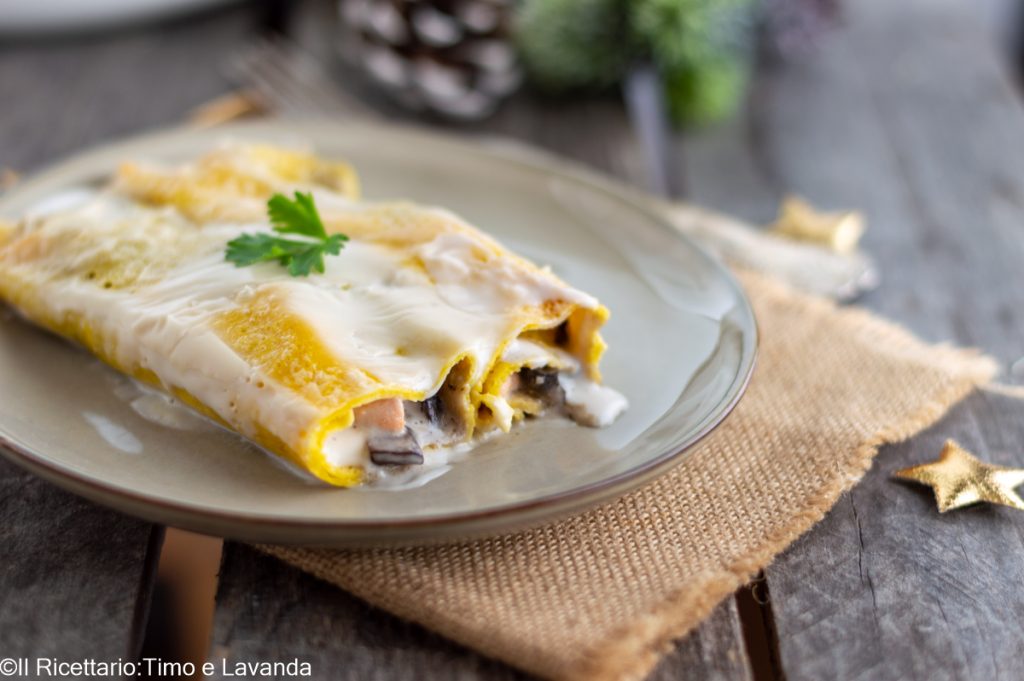 crepes with mushrooms and salmon