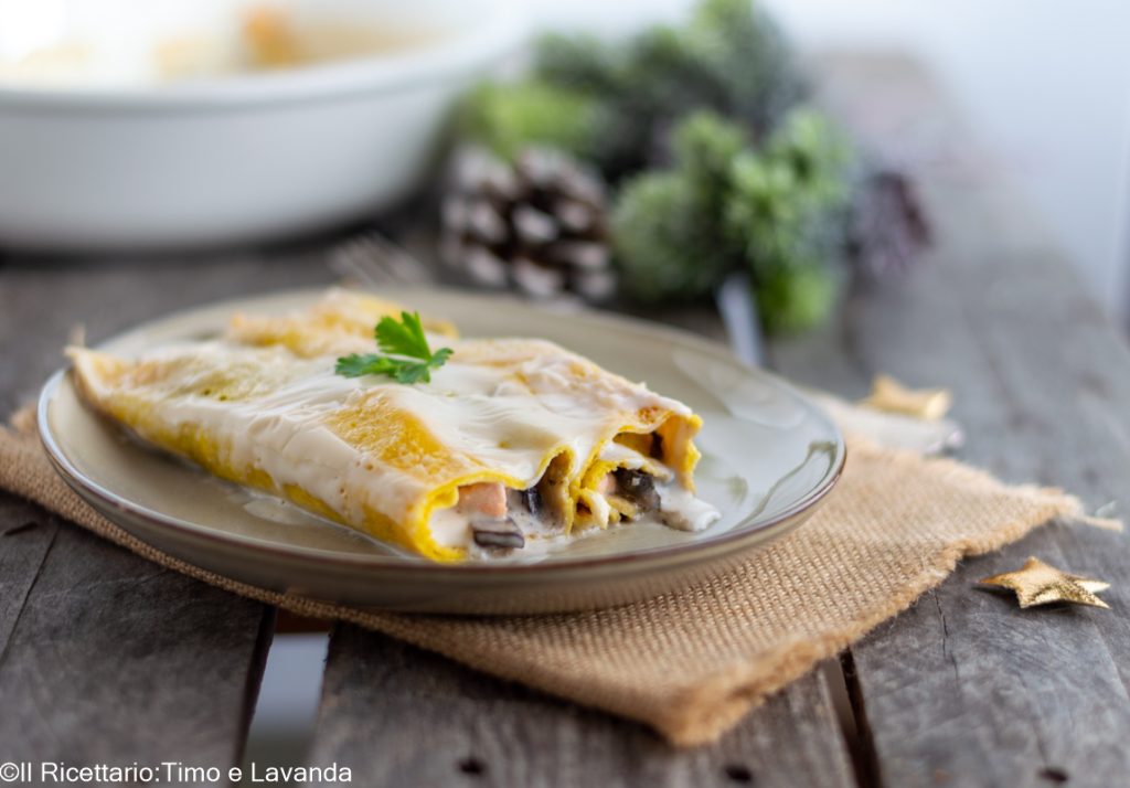 crepes with mushrooms and salmon