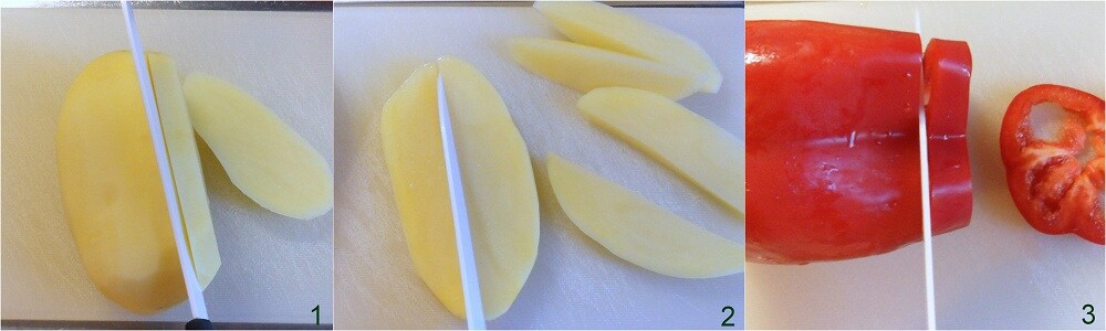how to cut peppers and potatoes for typical Calabrian side dish