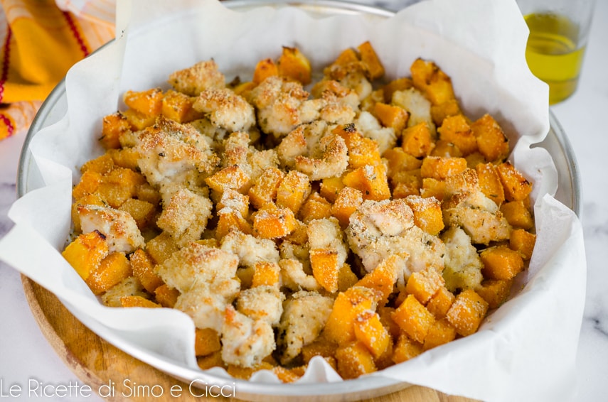 Chicken strips with baked pumpkin