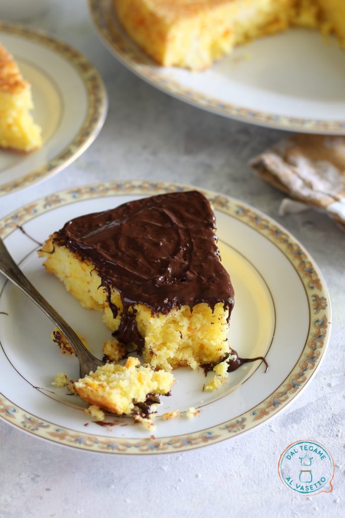 orange cake covered with dark chocolate
