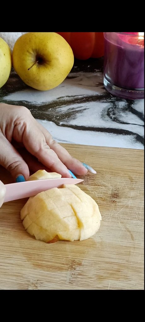 Chopping apples into cubes