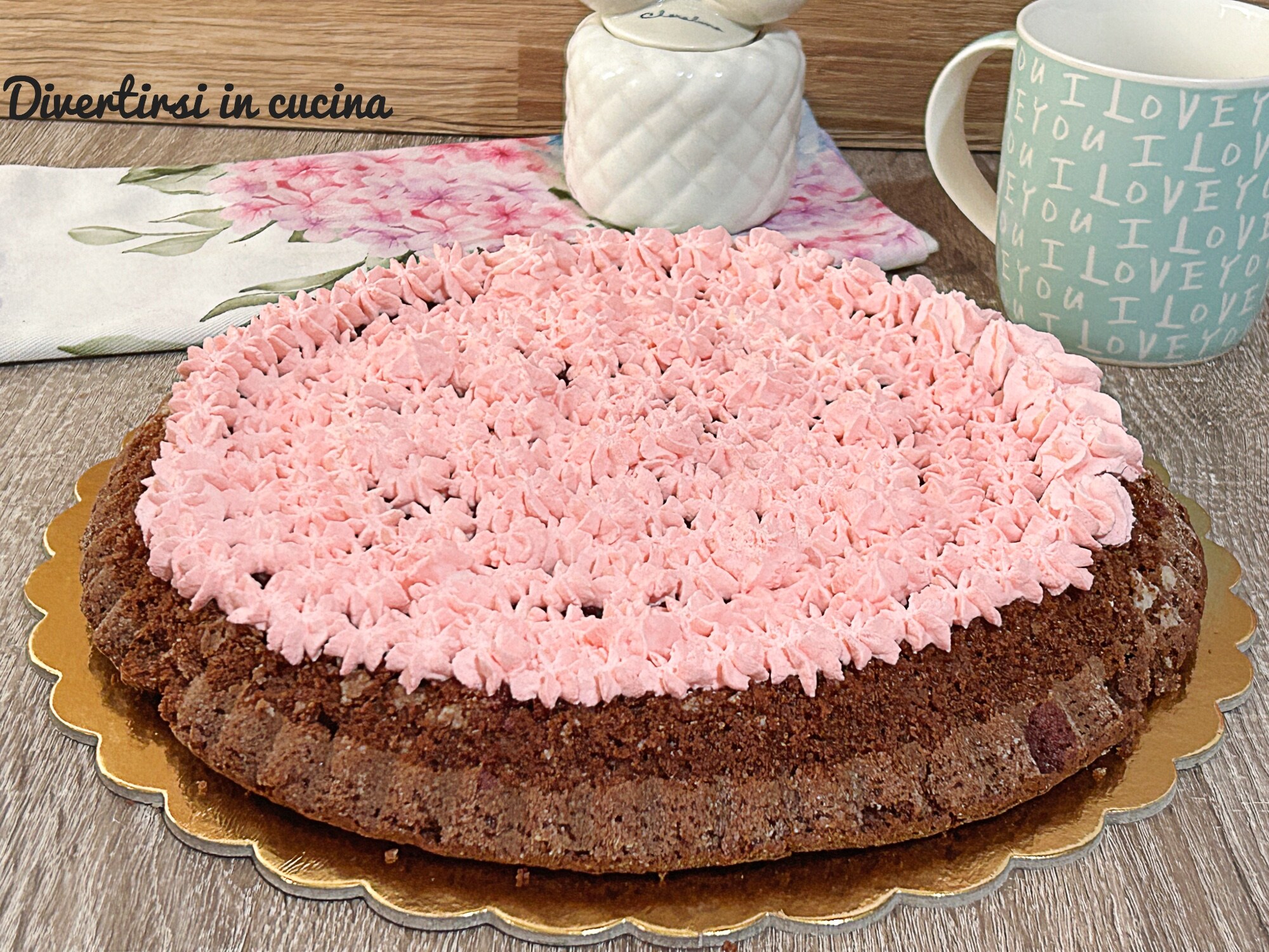 Cocoa Cake with Mascarpone Cream and Pink Heart