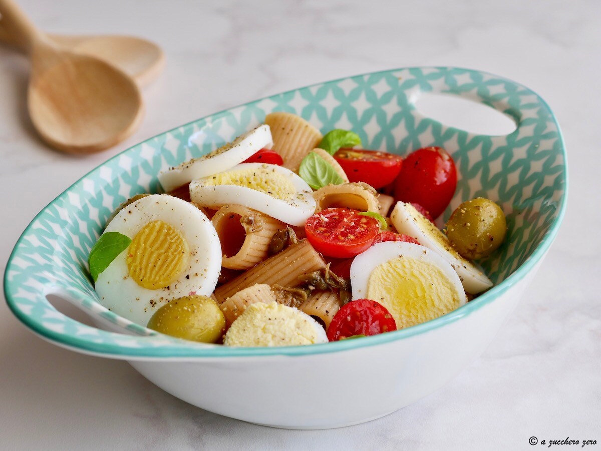 Cold Pasta with Light Hard-Boiled Eggs